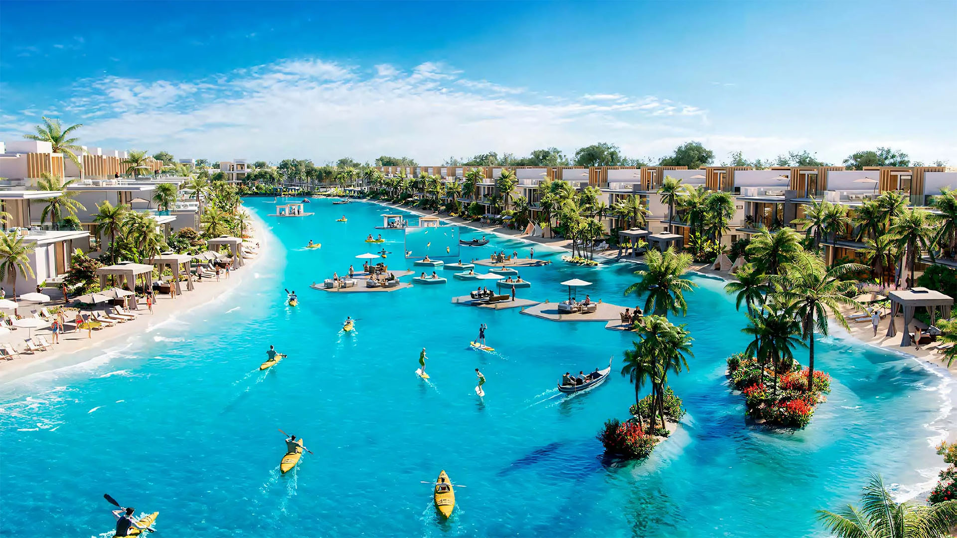 A tropical oasis at DAMAC Islands, surrounded by spacious homes and palm-fringed beaches.