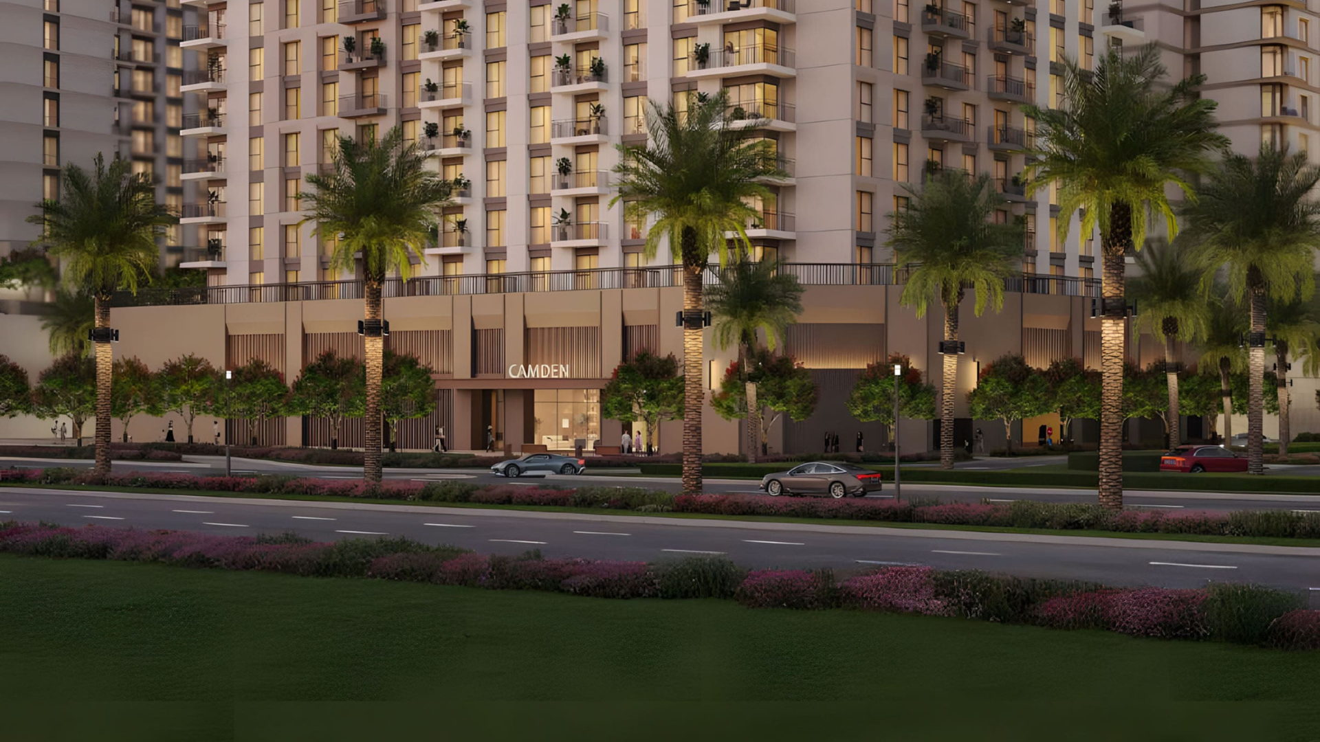 Modern residential tower with glass facade in Town Square Dubai