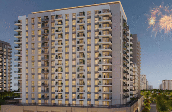 Camden tower exterior with modern design and glass accents