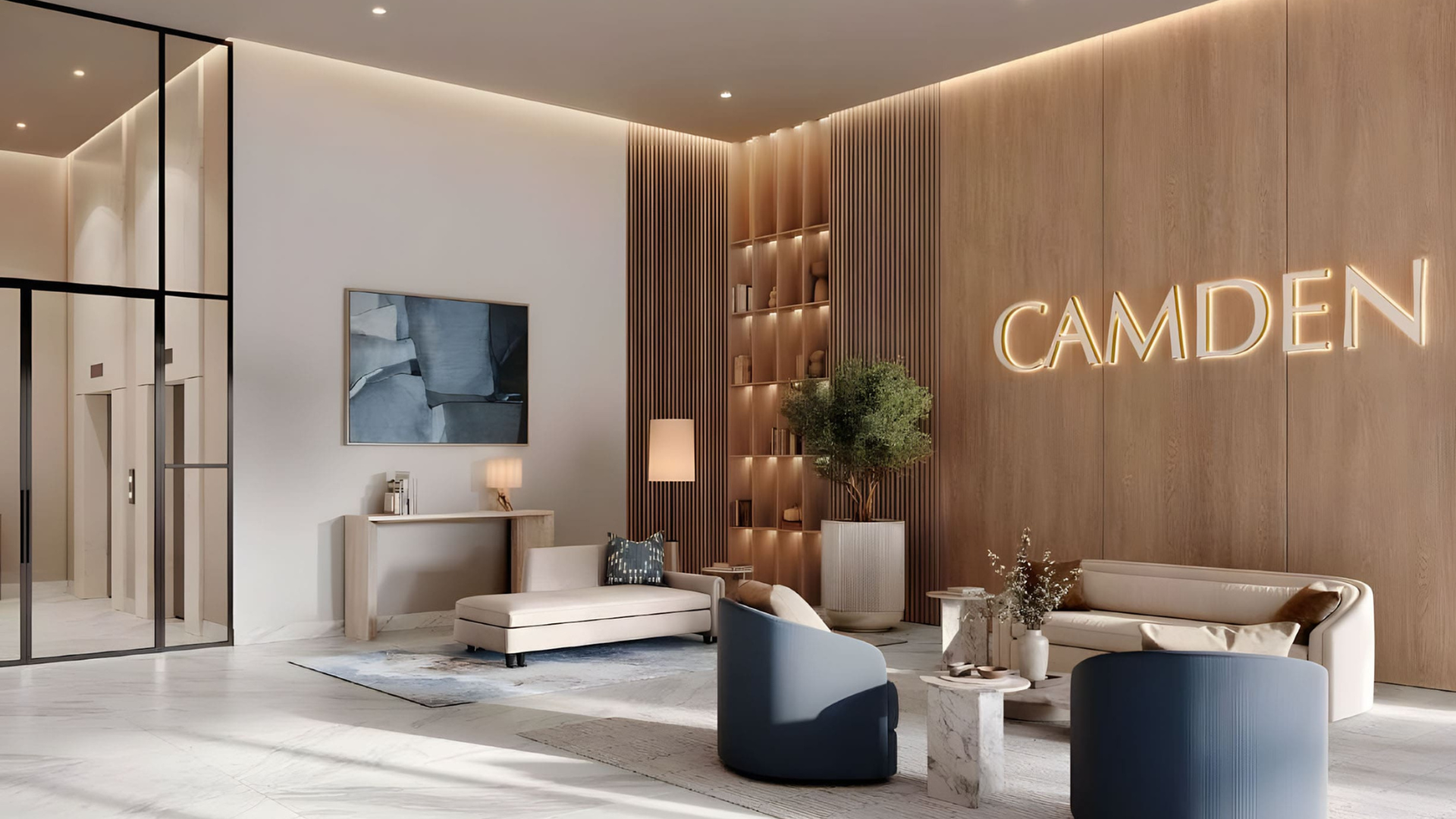 Minimalist entrance lobby with clean architectural lines