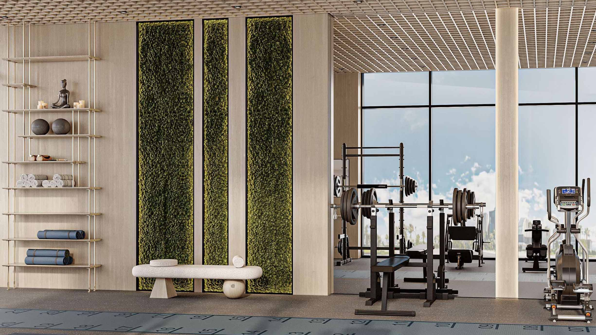 Fitness center with advanced gym equipment and spacious layout