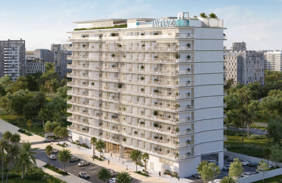 - Rooftop infinity pool and furnished balconies at Cove Edition 6 by Imtiaz Developments in Dubailand