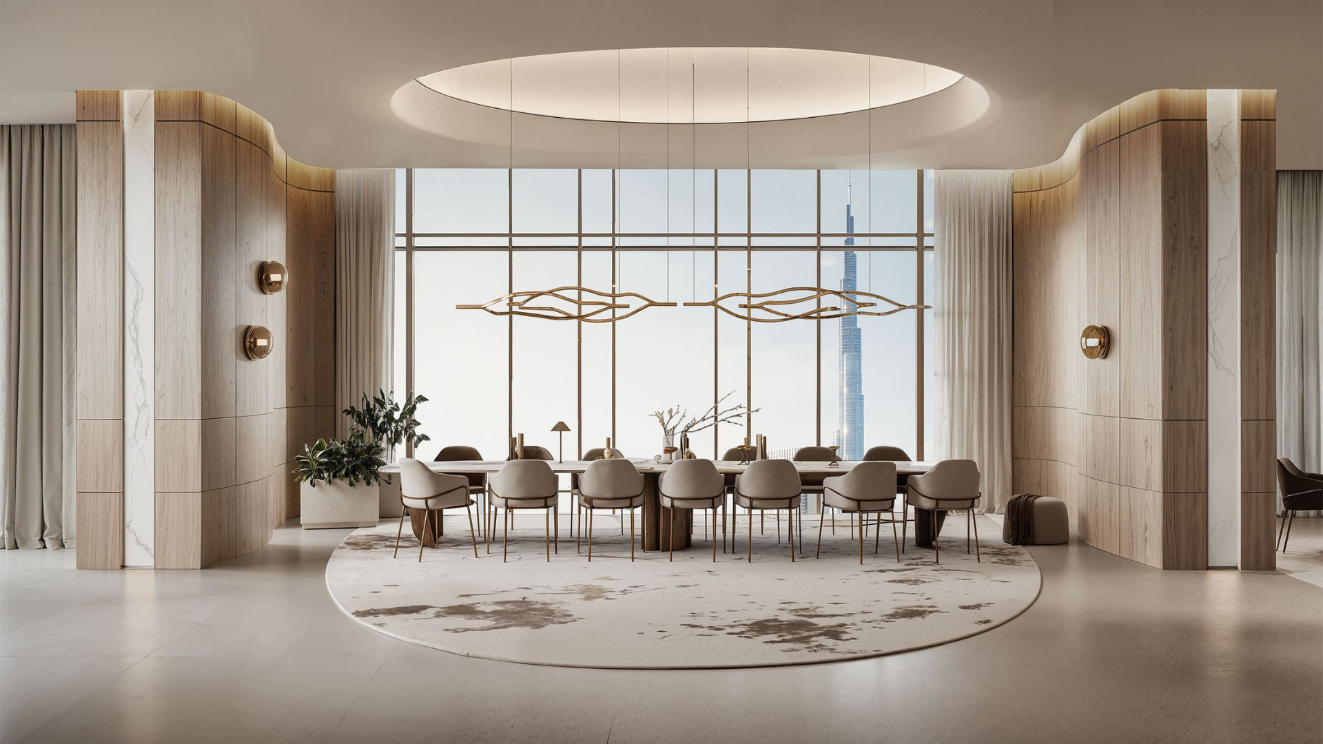 Spacious living area overlooking cityscape