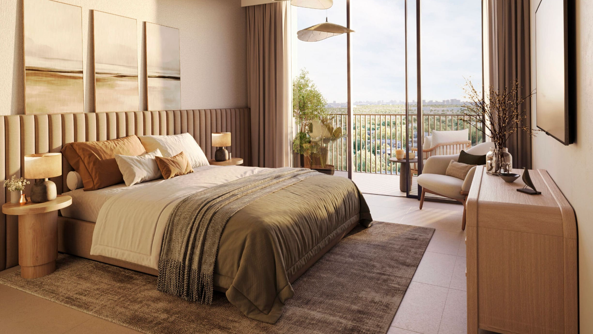 Luxurious open-plan living and dining area at Distrikt, featuring modern furniture, high ceilings, and large windows