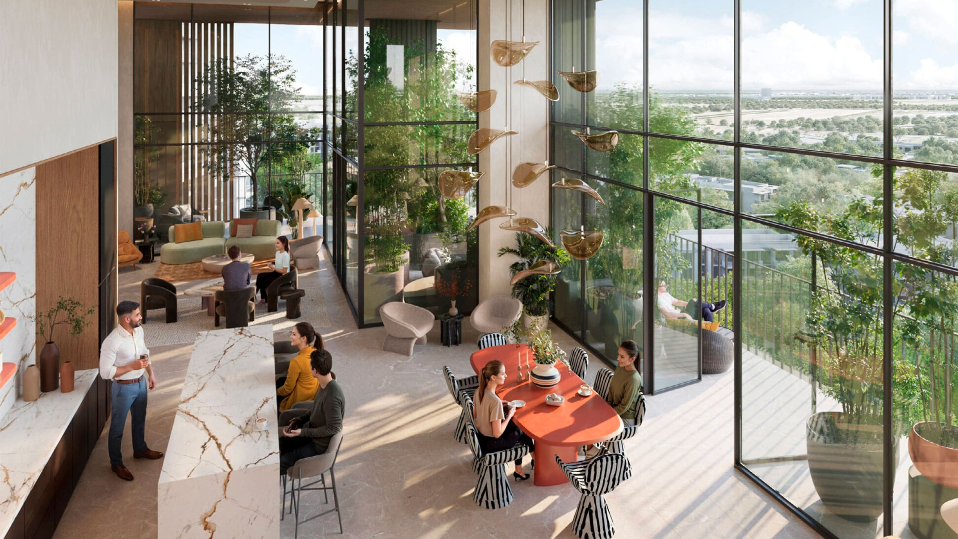 Spacious, modern fitness center with gym equipment and large windows, common in Distrikt wellness spaces