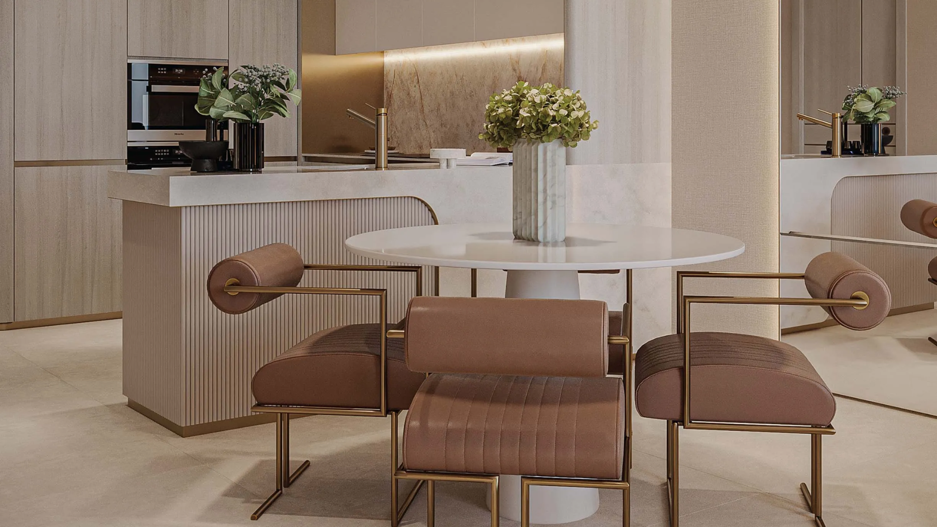 Elegant designer lobby at Floarea Oasis in Dubailand Residence Complex