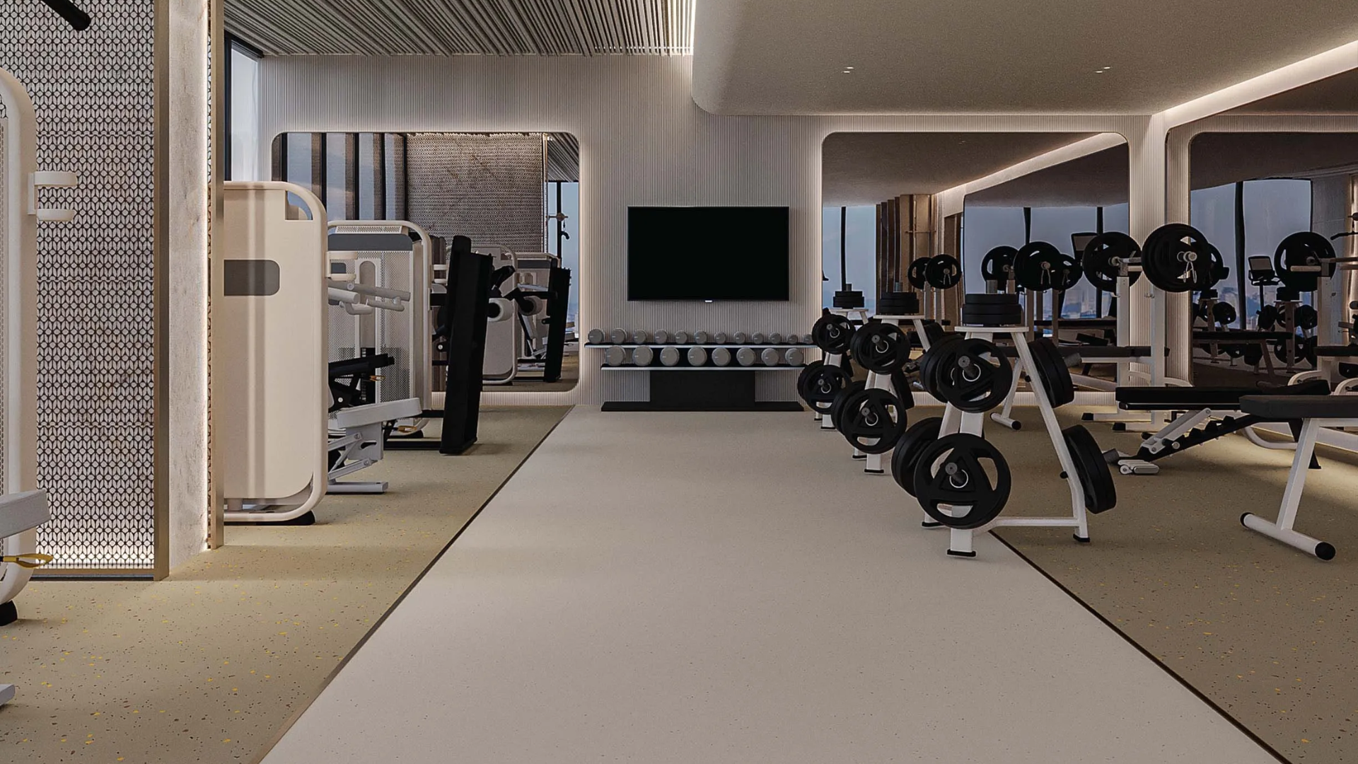 Modern gym with weights and exercise equipment