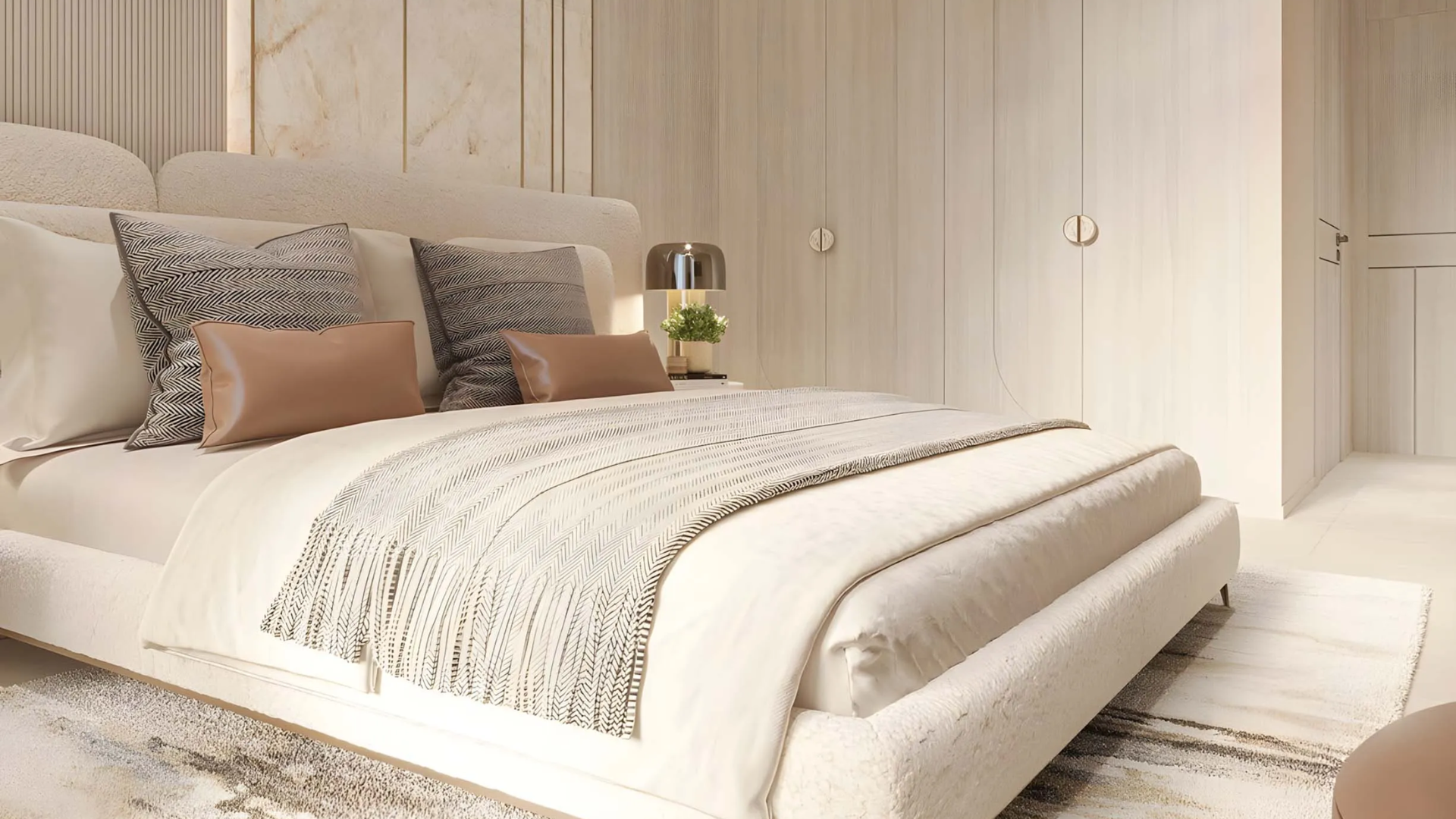 Cozy bedroom interior with comfortable bed and natural light