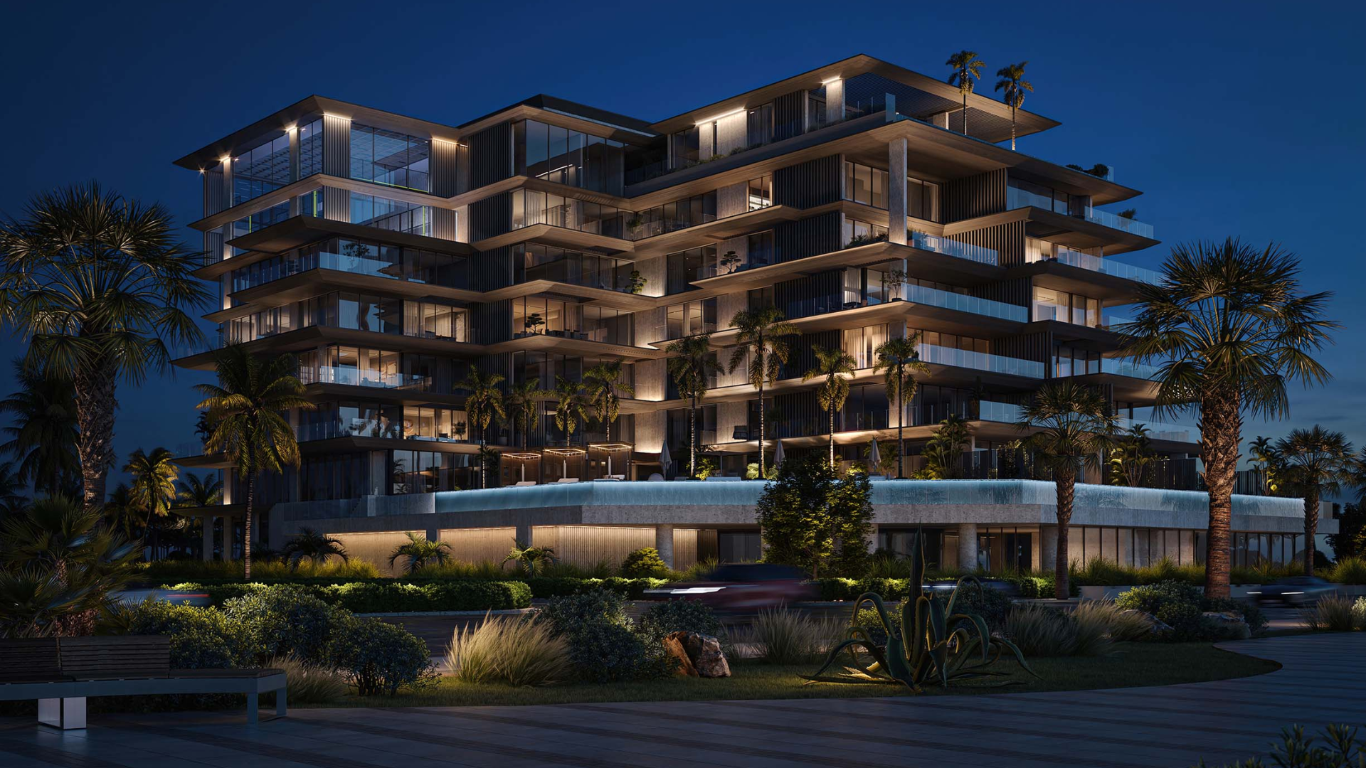 Serene landscaped garden area within the beachfront community