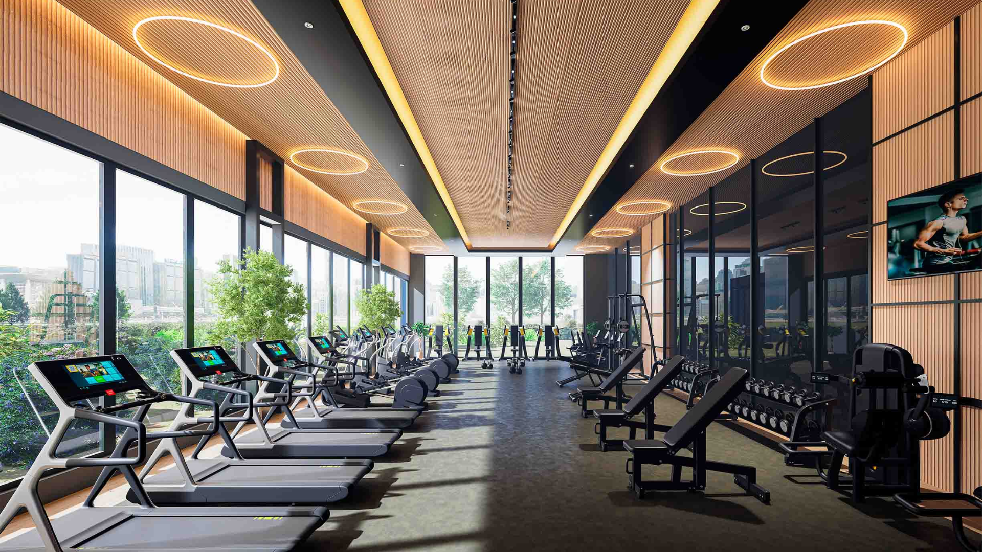 Wellness-focused gym with modern fitness equipment