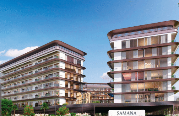 Modern exterior view of Samana Hills South residential building
