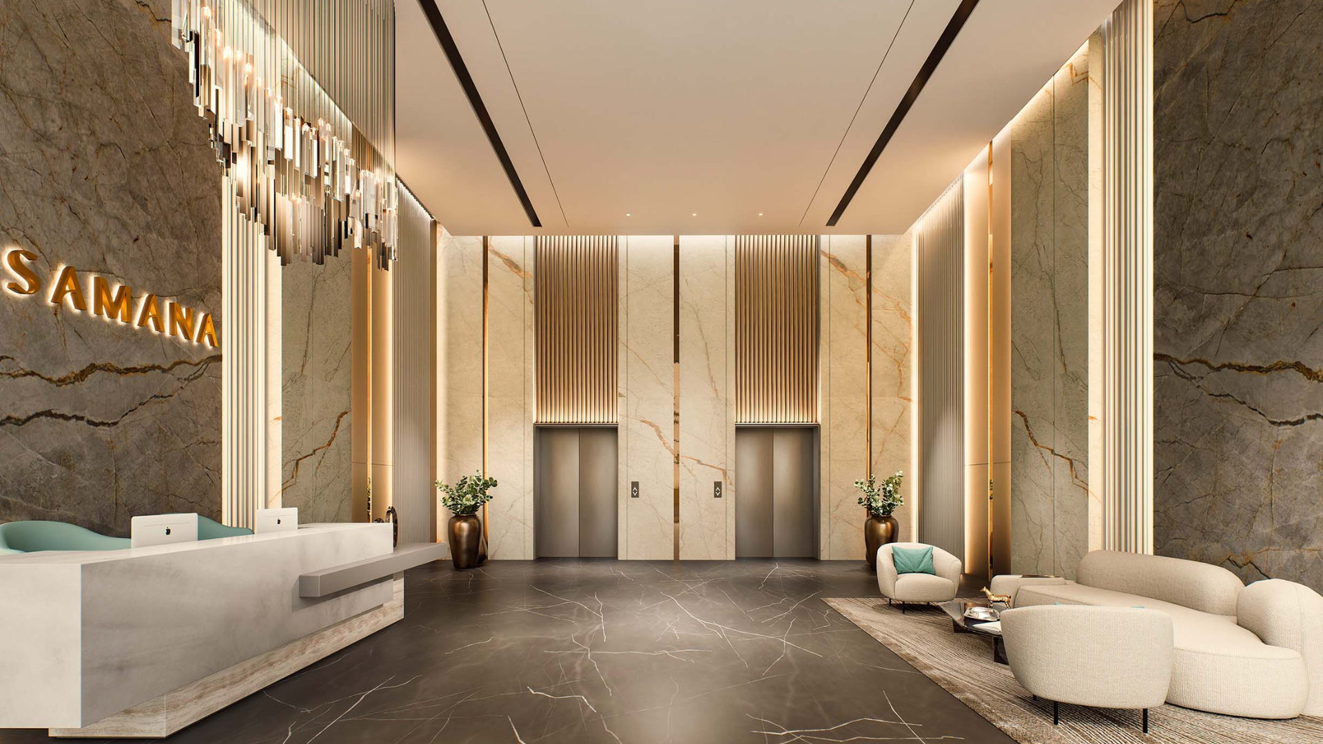 Lobby entrance with contemporary decor and seating area