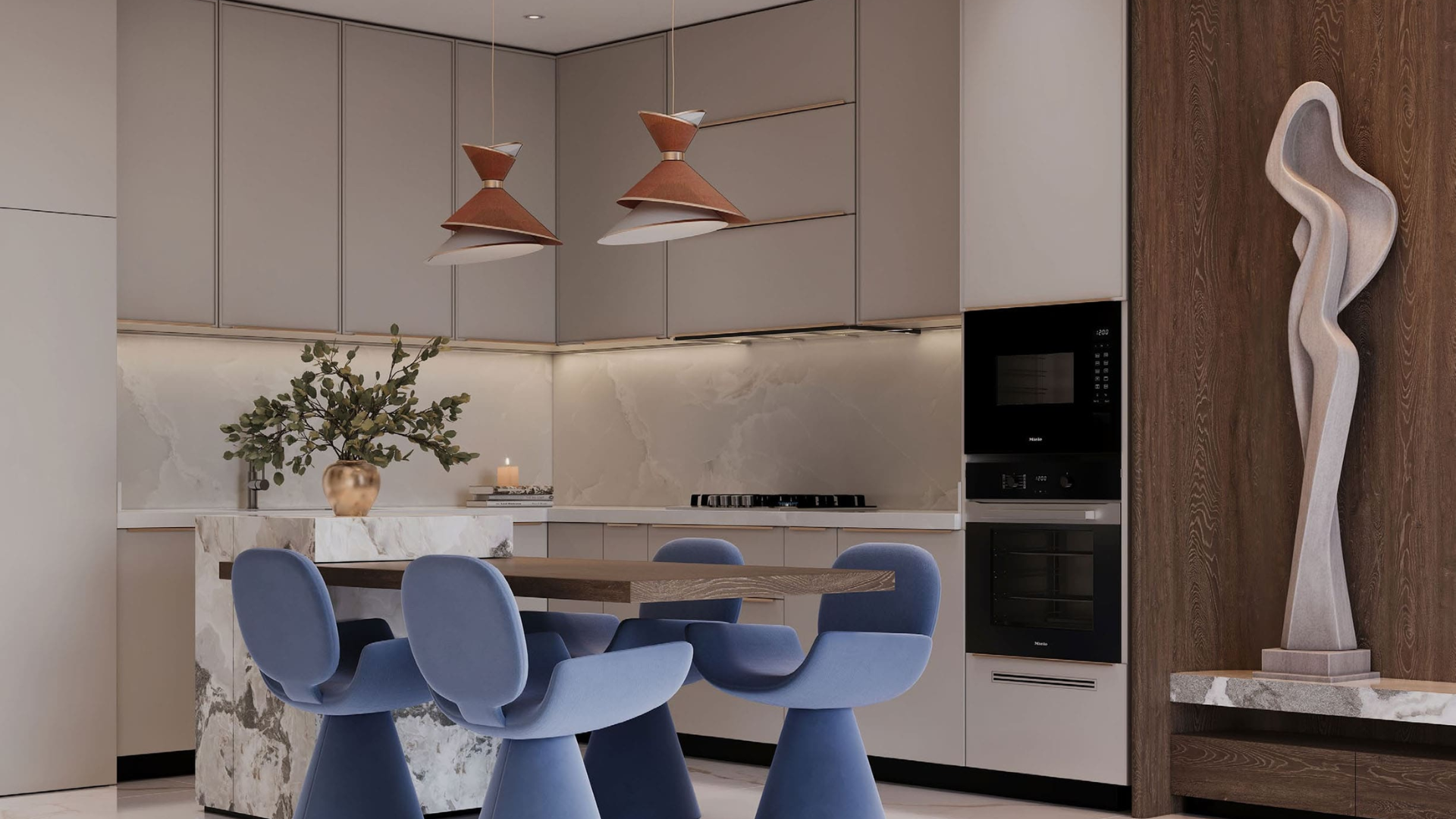 Compact kitchen with dining table and built-inside