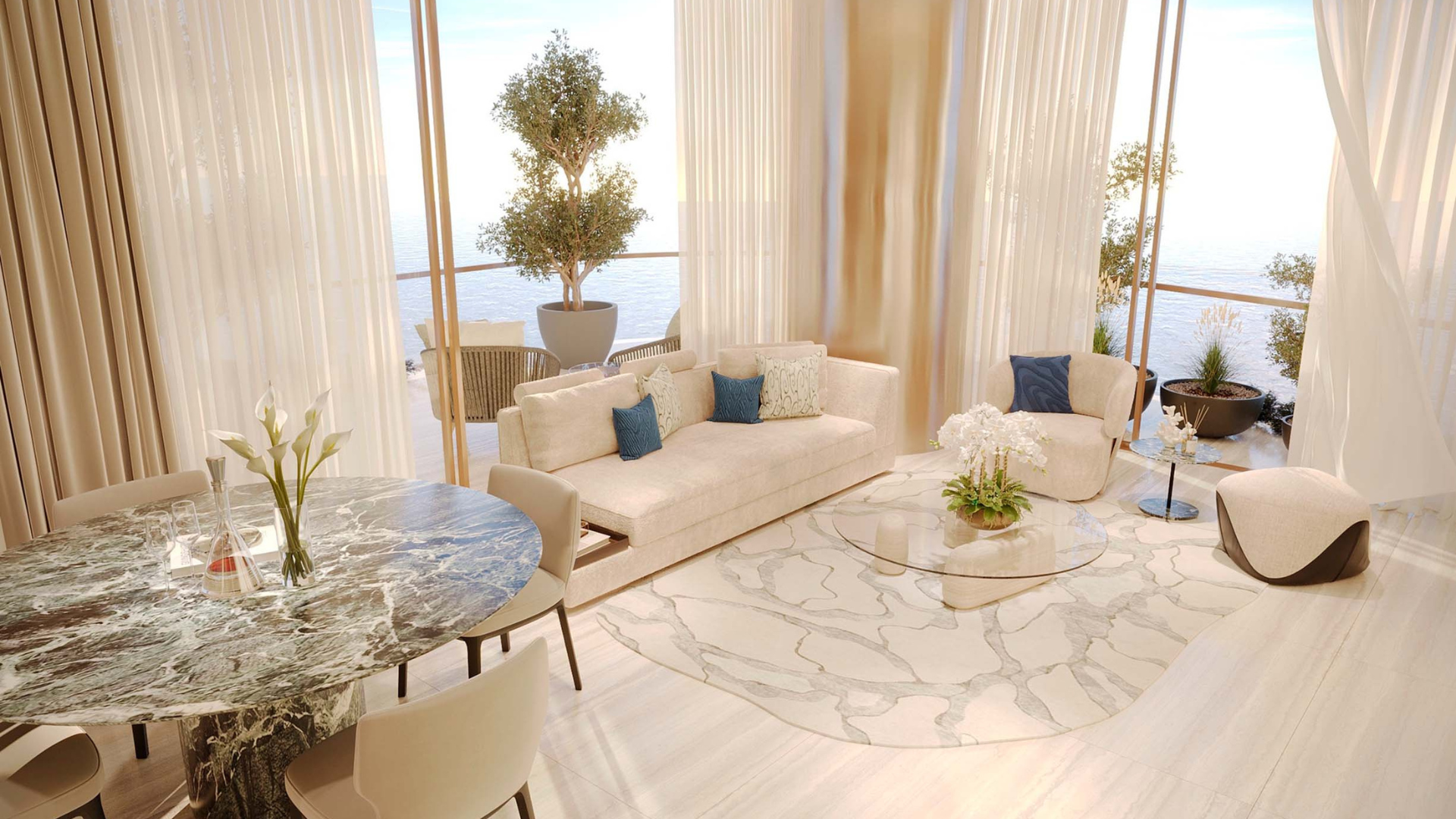 Spacious open-plan living room with premium Italian furnishings