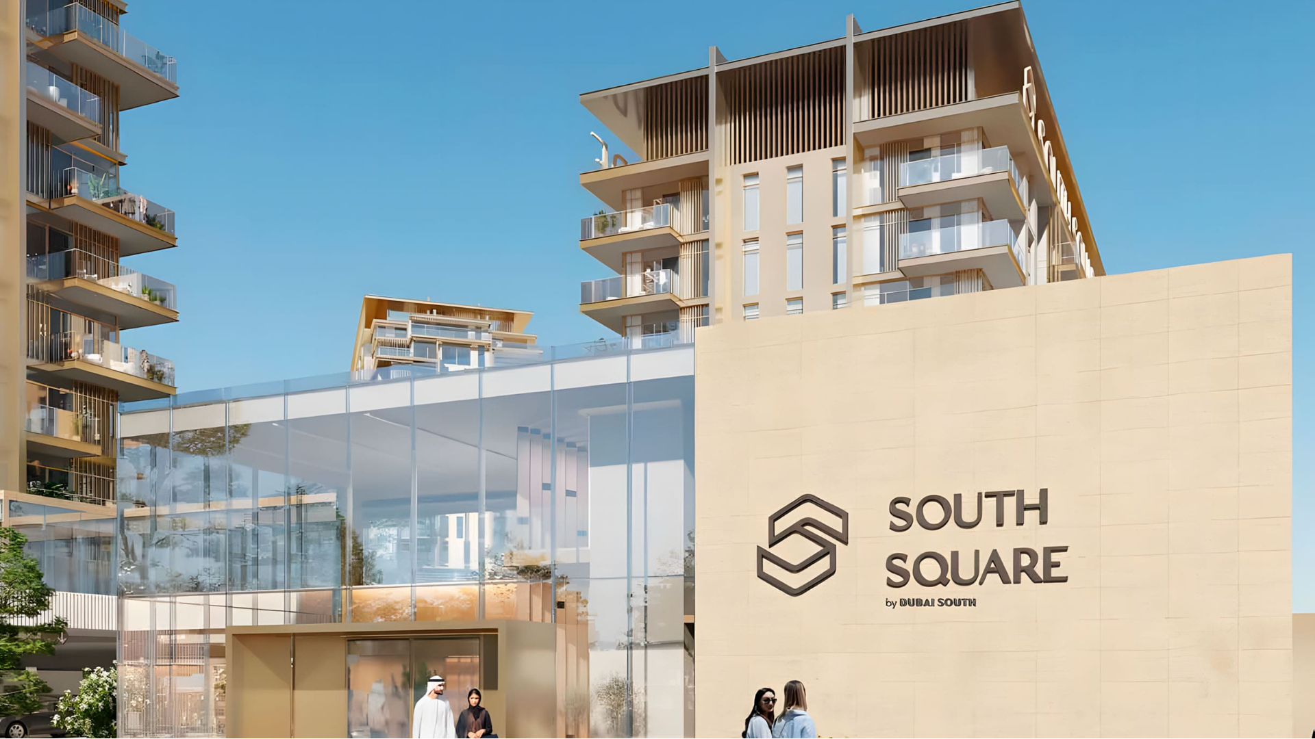 Entrance signage of South Square by Dubai South with elegant architecture
