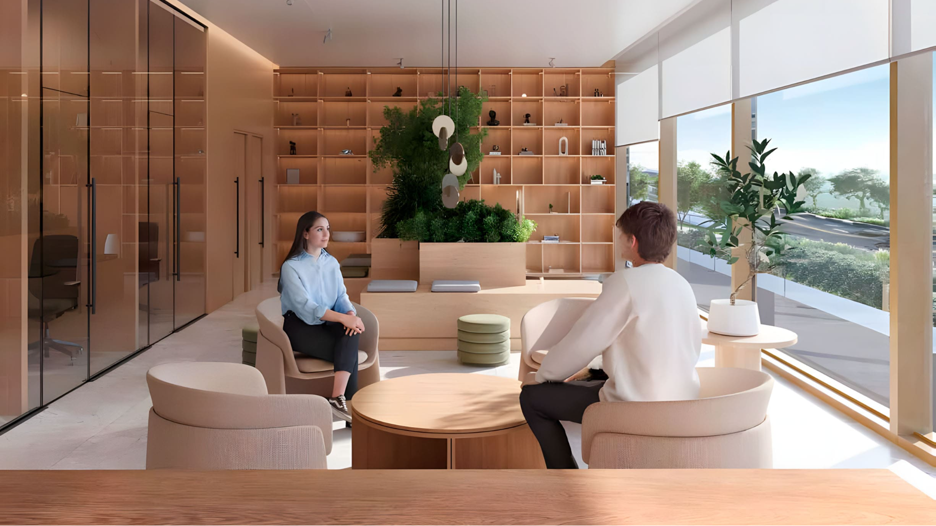 Spacious balcony views overlooking landscaped urban community