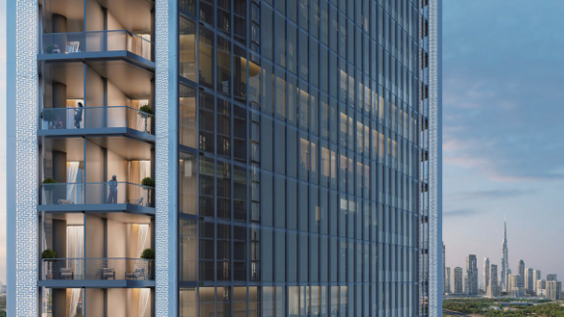 Triple-height entrance lobby with marble flooring and artistic decor