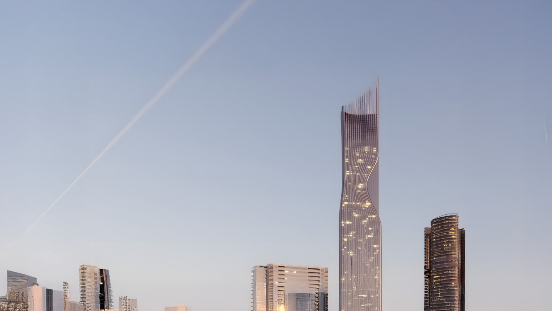 Living room in Tiger Sky Tower apartment with panoramic Business Bay views
