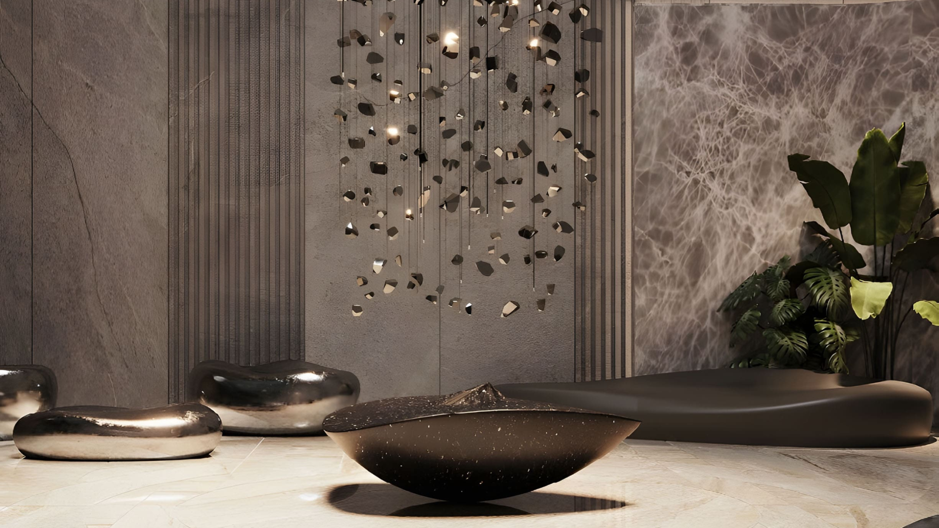 Stylish lobby area with contemporary furniture and lighting