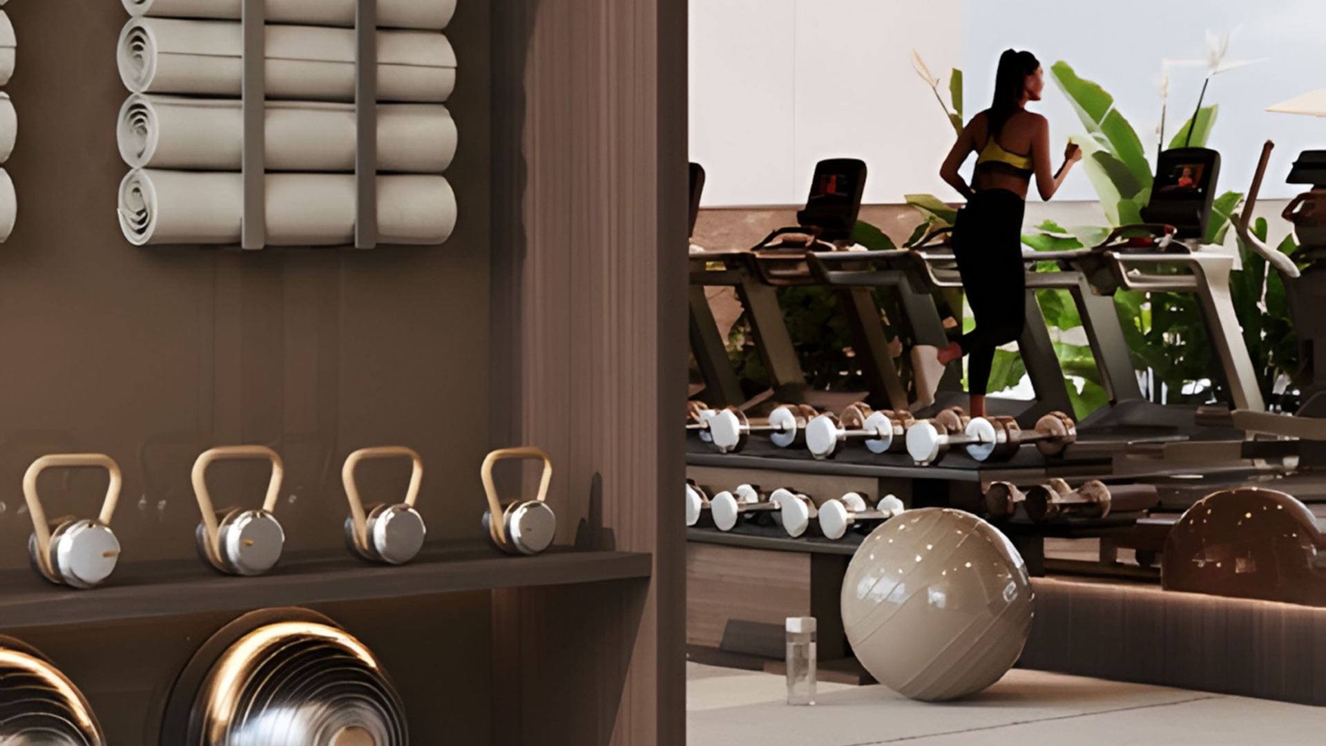 Fully equipped gym with treadmills and free weights