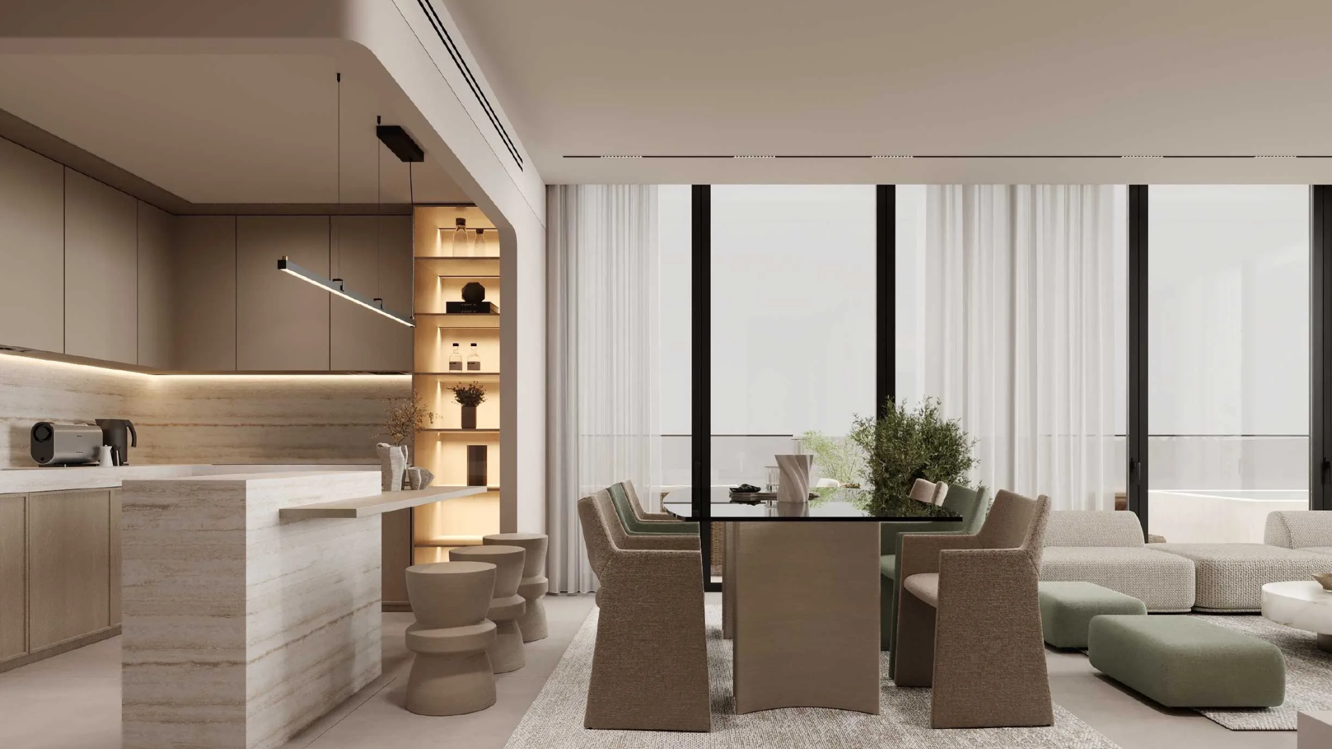 Modern glass façade overlooking the iconic Burj Khalifa in MBR City