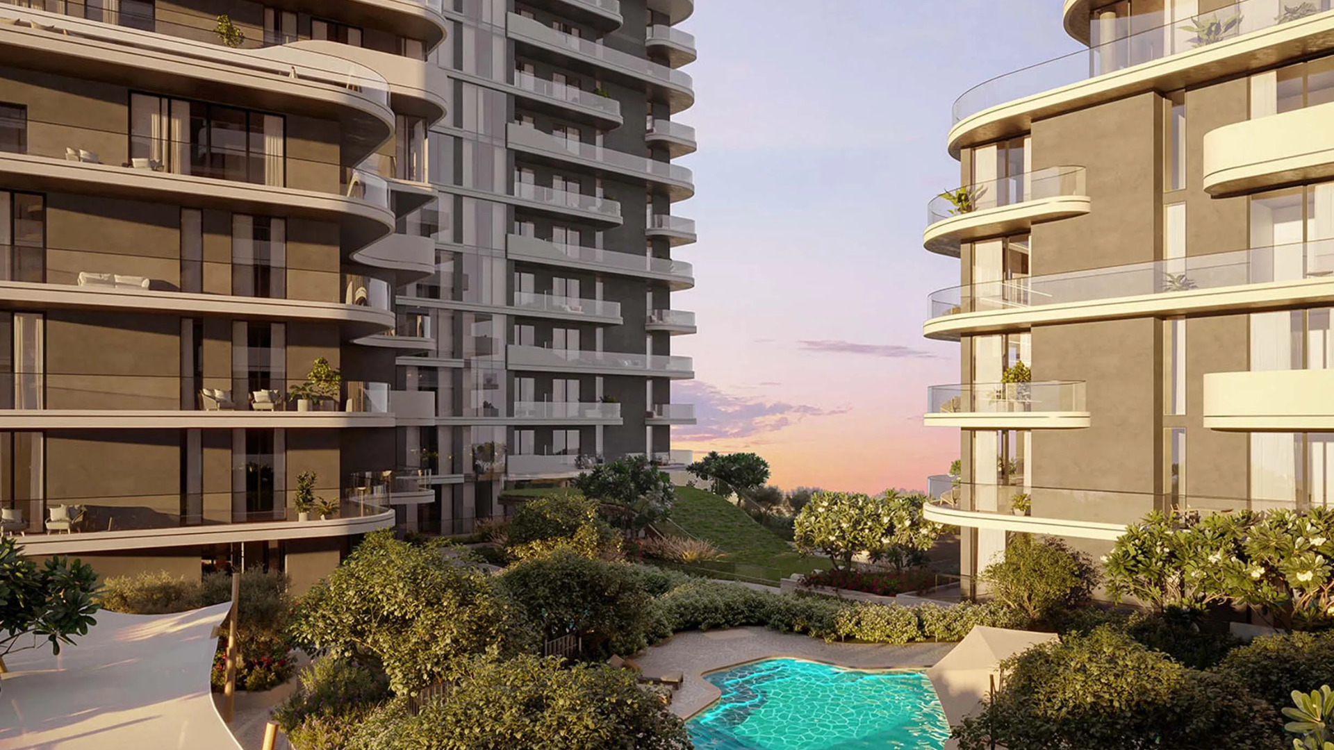 An aerial view of the Wasl Gate master community, highlighting its green spaces and smart infrastructure.