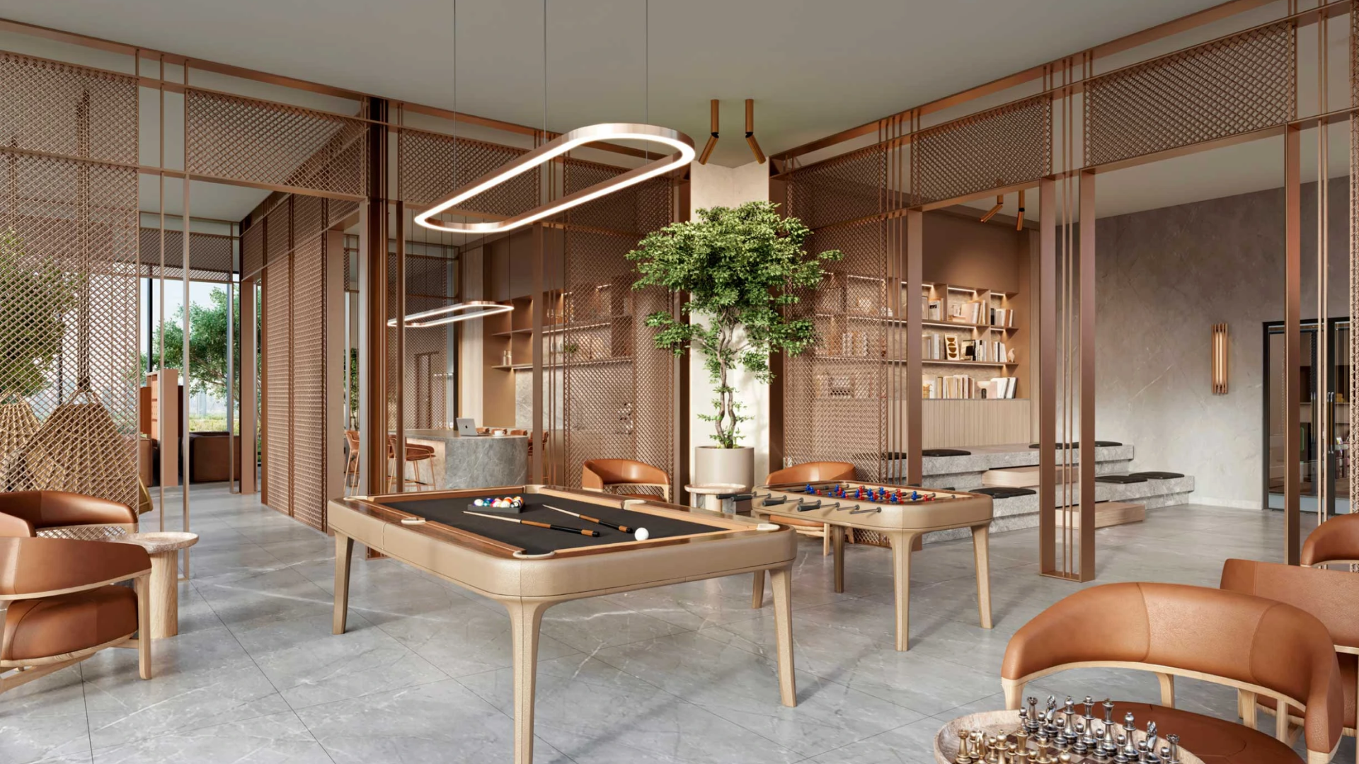 outdoor children's play area with swings and a soft-surface flooring