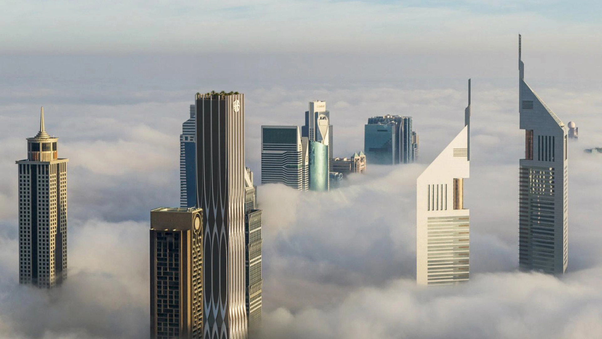 AHS Luxury Office Tower exterior showcasing a modern glass facade along Sheikh Zayed Road.
