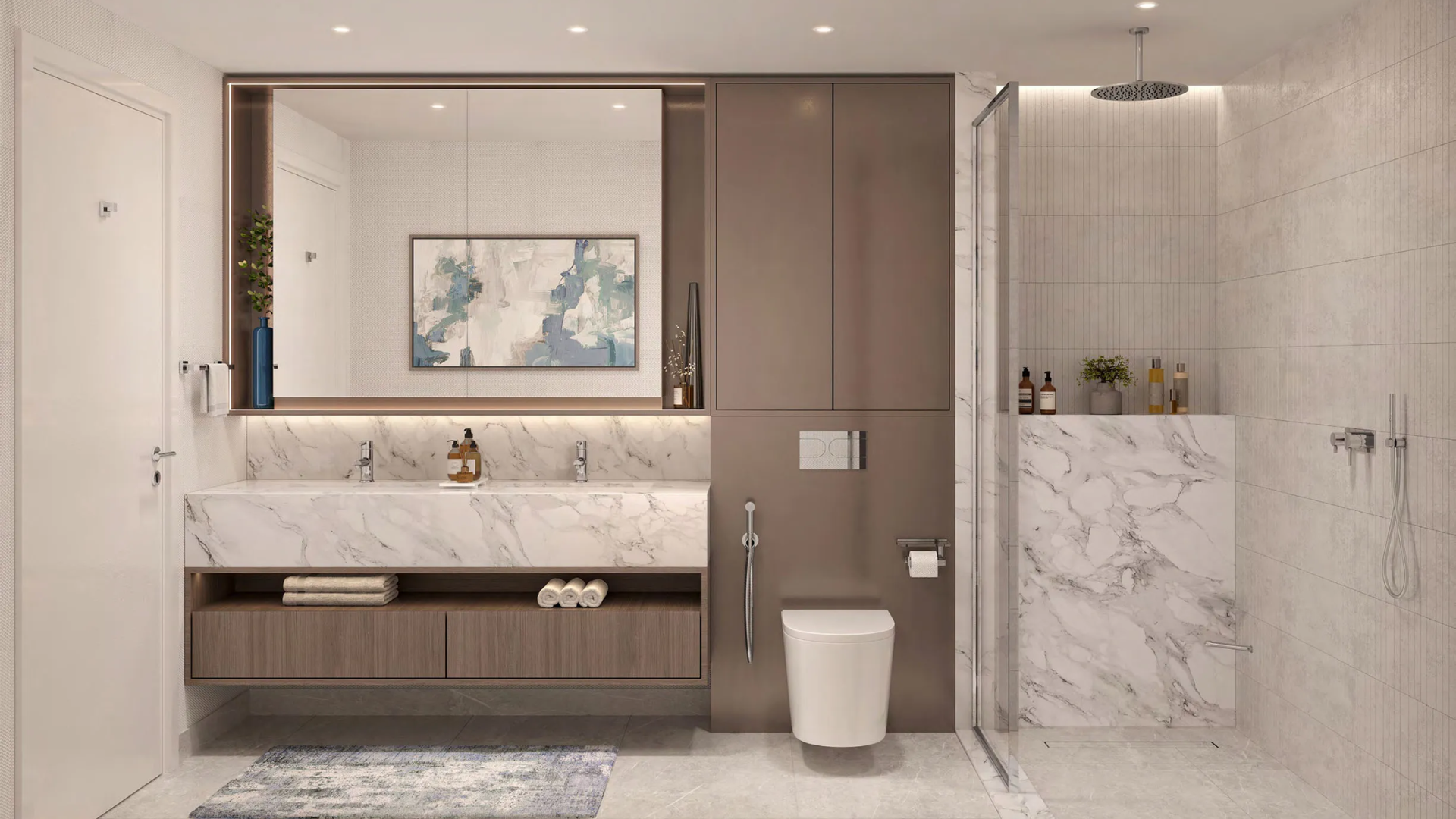 Modern washroom with glass shower and sleek fittings
