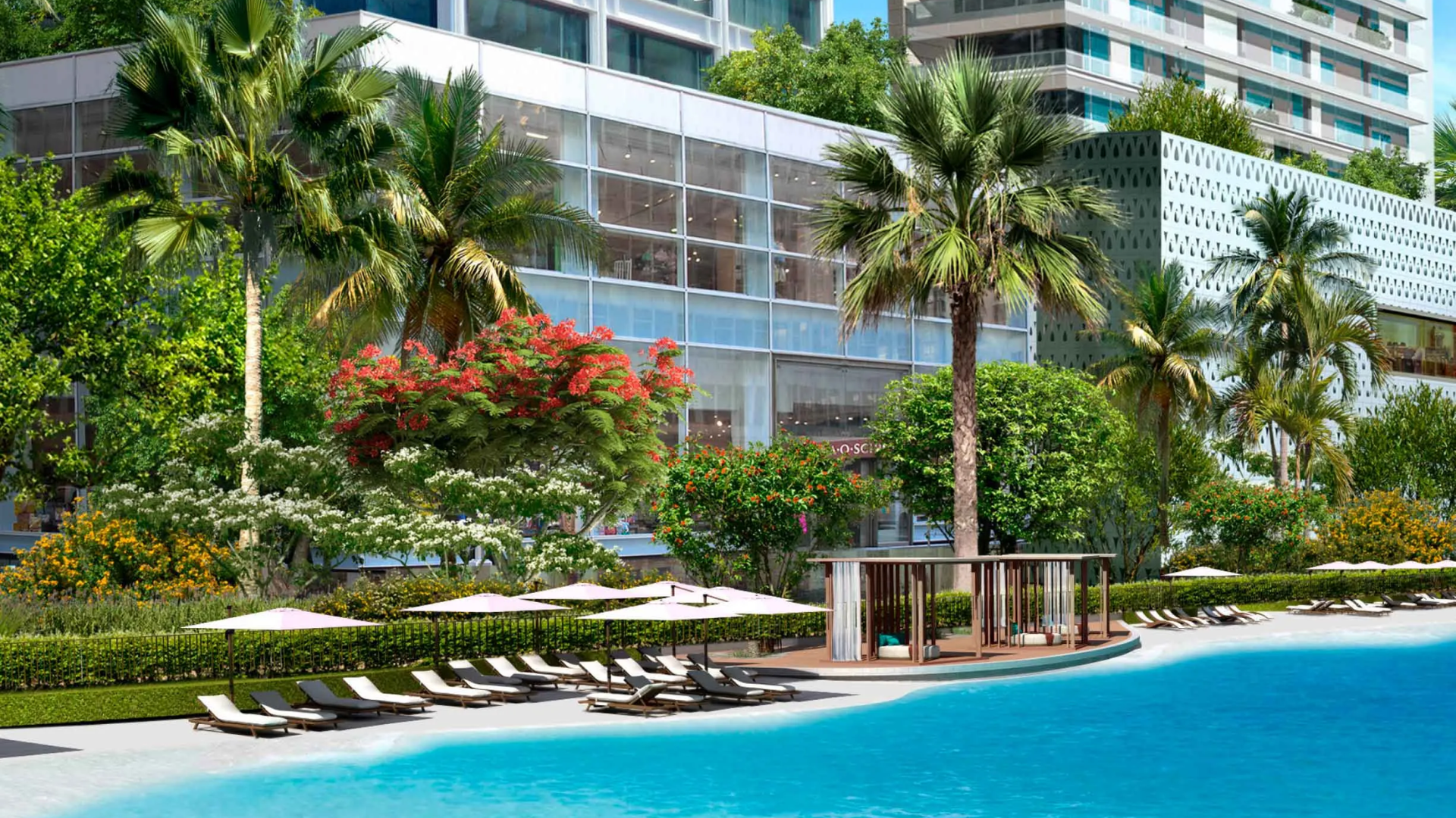 A rendering of a communal wellness area, with modern seating and peaceful ambiance, designed for resident relaxation.