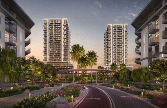 Exterior view of a Rise by Athlon apartment tower, featuring contemporary design and unique themes.