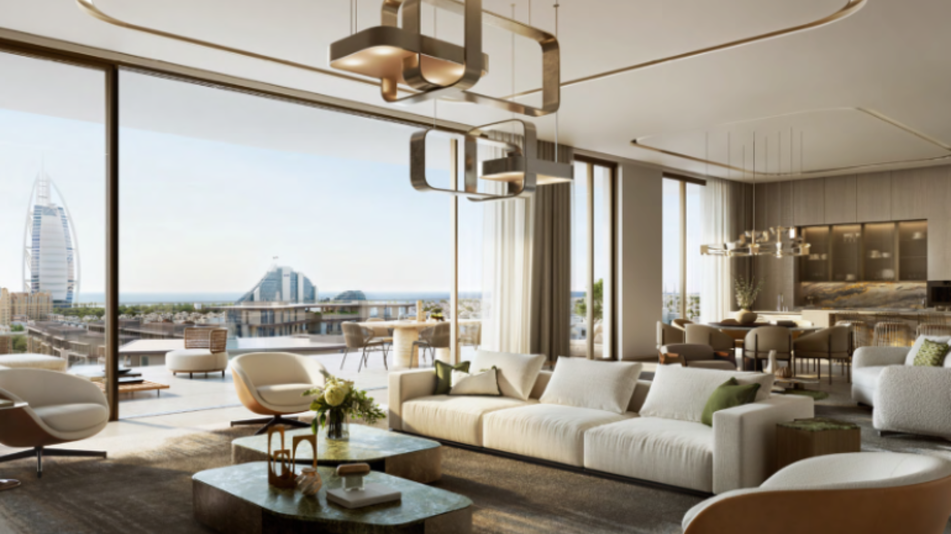 Open-plan living and dining area with elegant finishes and plenty of natural light.