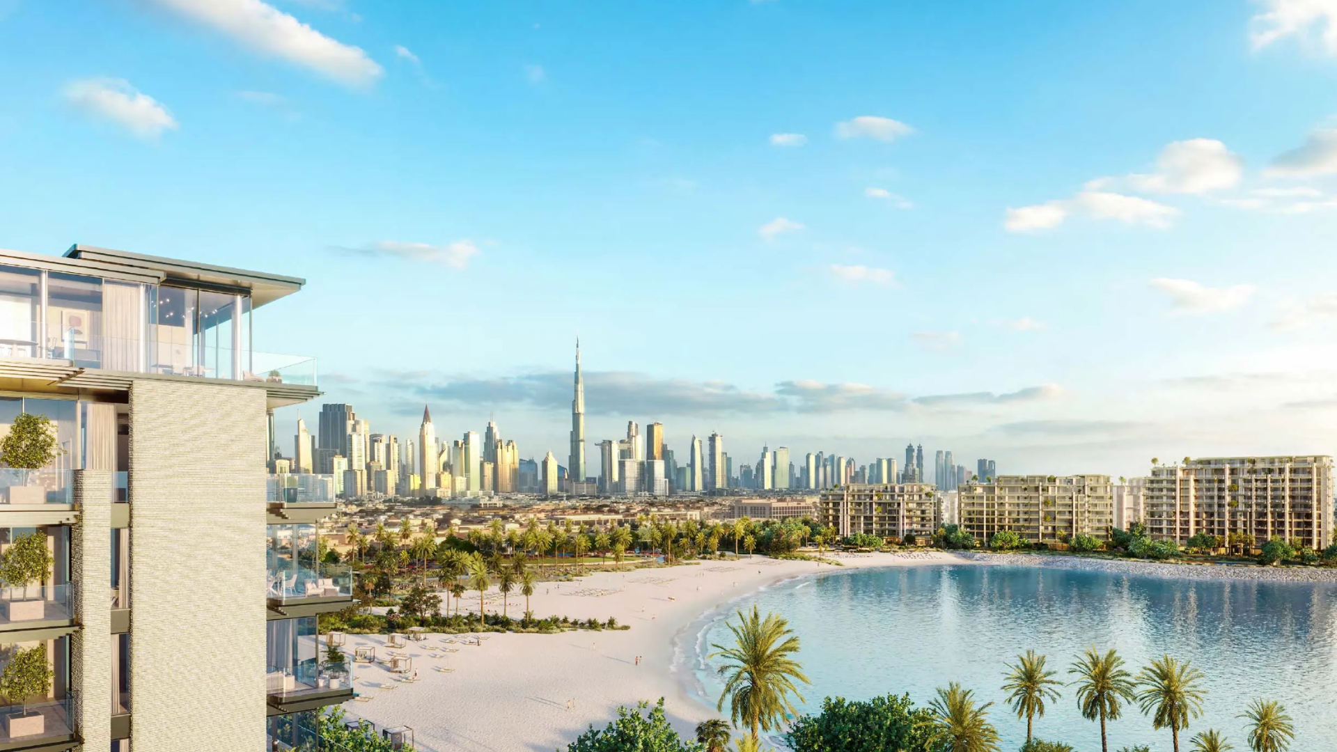 La Mer, Dubai beachfront view with buildings and skyline .