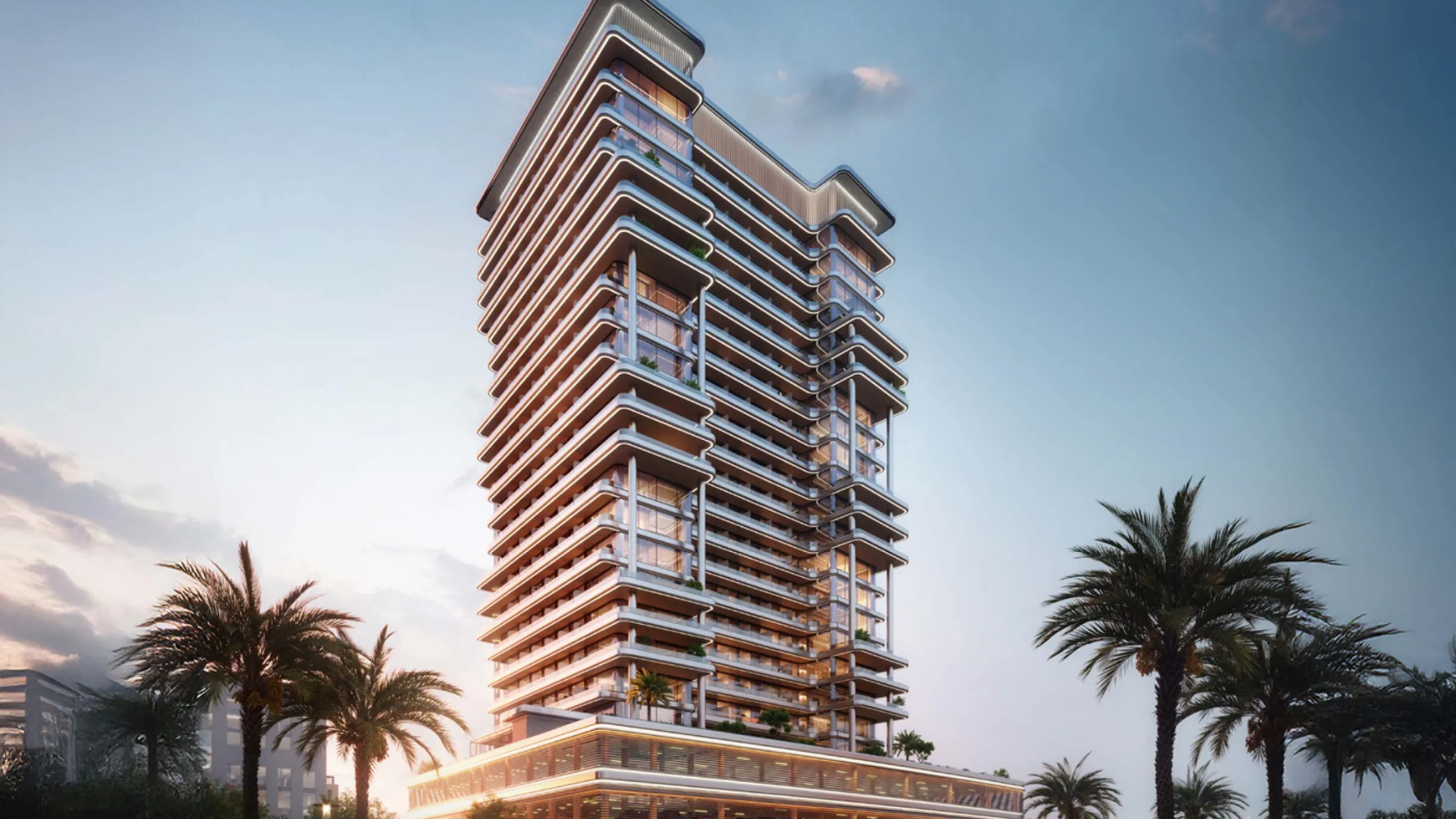 Exterior view of the Binghatti Hillside residential building, showcasing its distinctive balconies and modern facade.